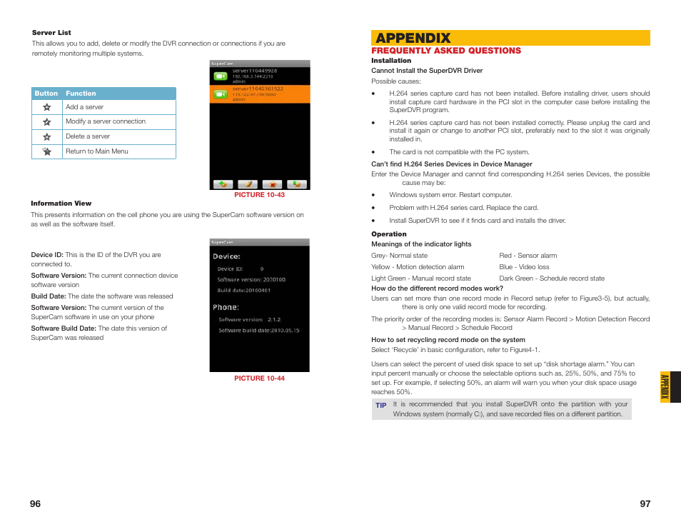Frequently asked questions, Appendix | Q-See QSDT16PCRC User Manual | Page 49 / 56