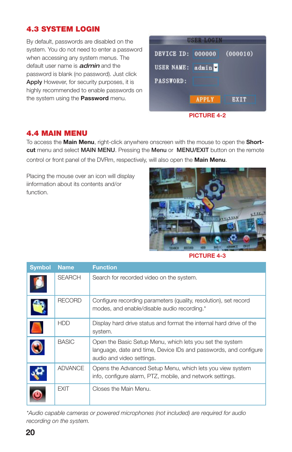 4 main menu, 3 system login | Q-See QS408 User Manual | Page 20 / 85