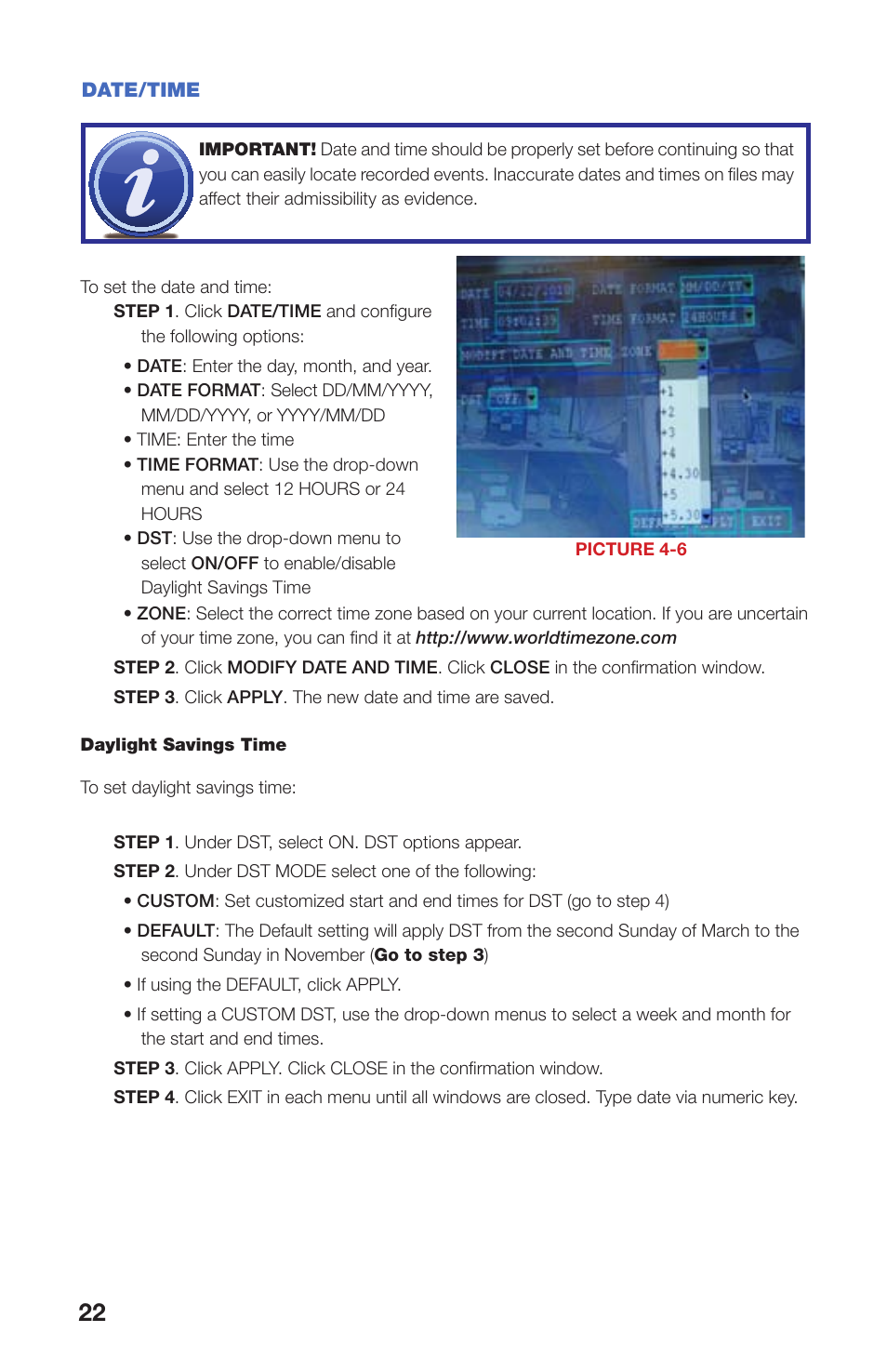 Date/time | Q-See QS408 User Manual | Page 22 / 85