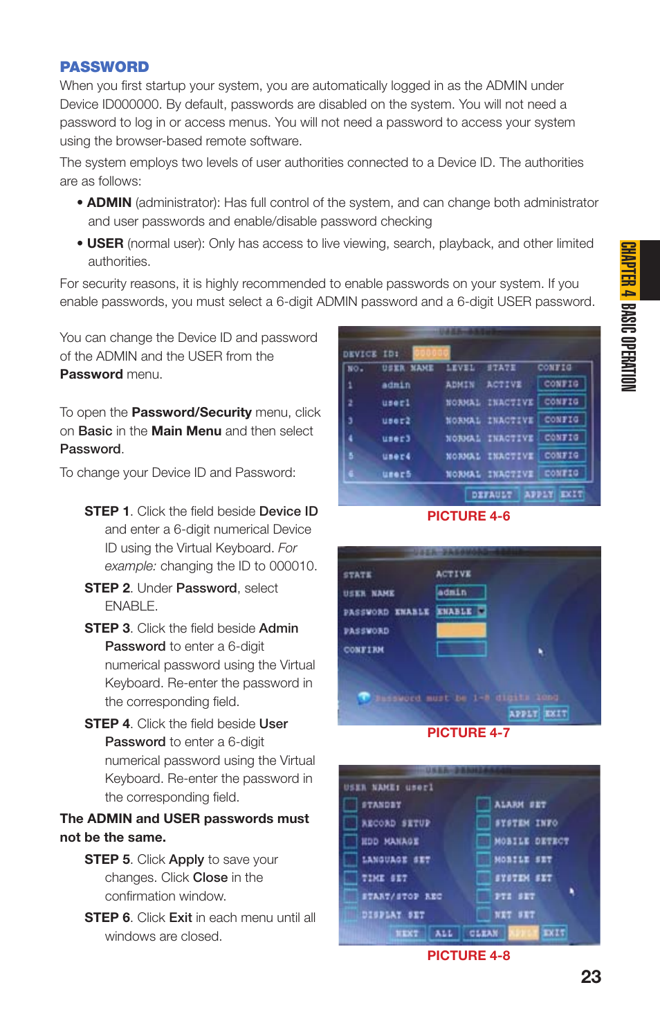 Password, Chapter 4 basic opera tion | Q-See QS408 User Manual | Page 23 / 85