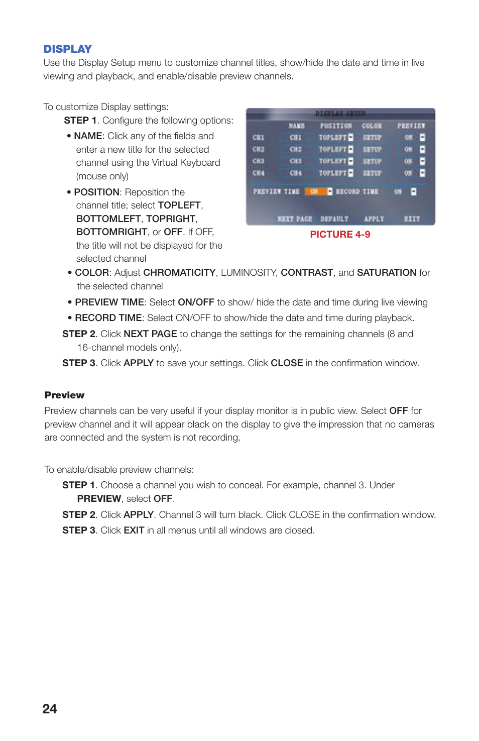 Display | Q-See QS408 User Manual | Page 24 / 85