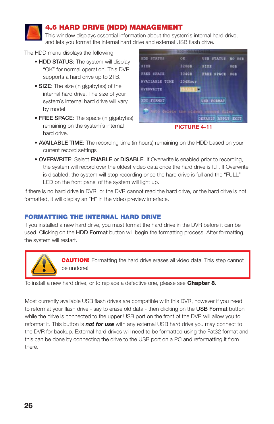 6 hard drive (hdd) management, Formatting the internal hard drive | Q-See QS408 User Manual | Page 26 / 85