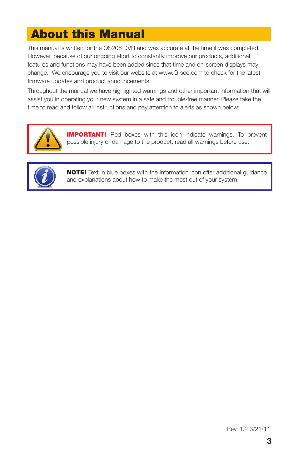 About this manual | Q-See QS408 User Manual | Page 3 / 85