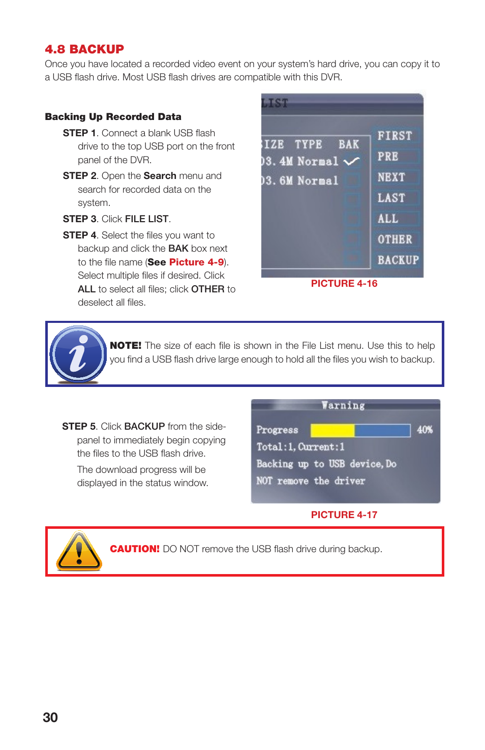 8 backup | Q-See QS408 User Manual | Page 30 / 85