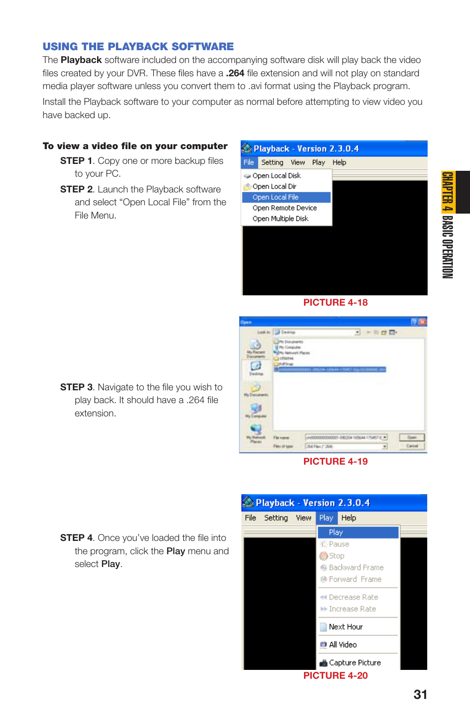 Using the playback software, Chapter 4 basic opera tion | Q-See QS408 User Manual | Page 31 / 85