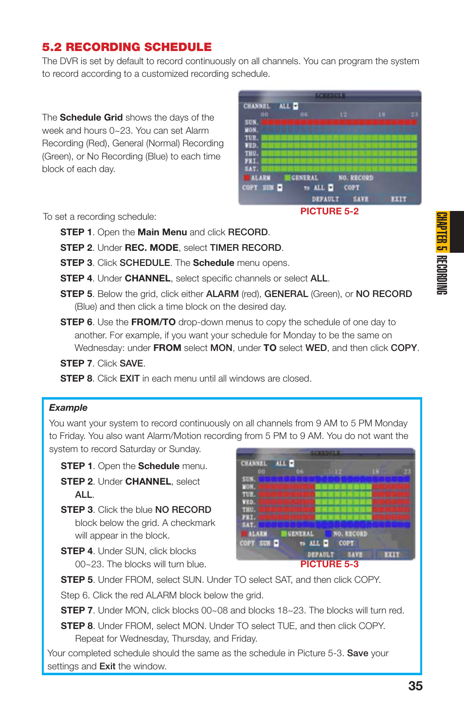 2 recording schedule, Chapter 5 recording | Q-See QS408 User Manual | Page 35 / 85