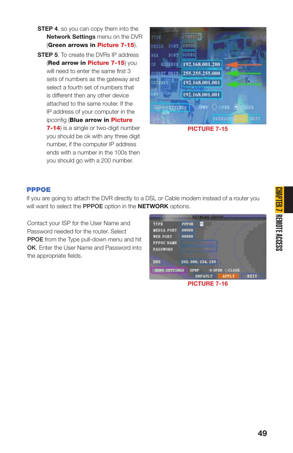 Pppoe, Chapter 7 remote access | Q-See QS408 User Manual | Page 49 / 85