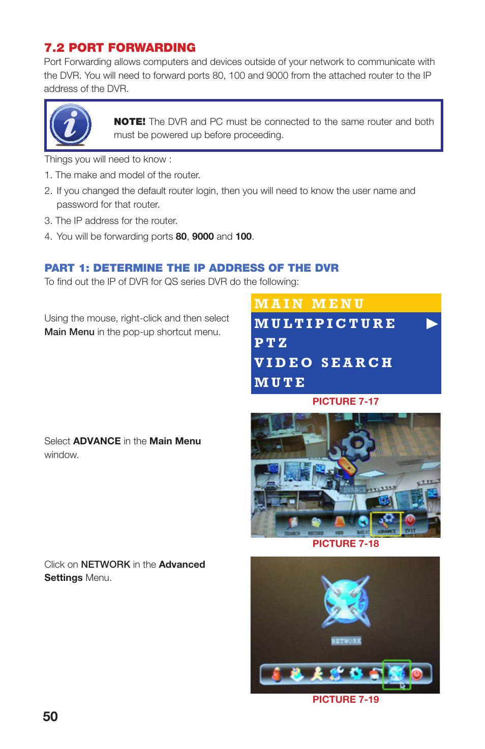 2 port forwarding, Part 1: determine the ip address of the dvr | Q-See QS408 User Manual | Page 50 / 85