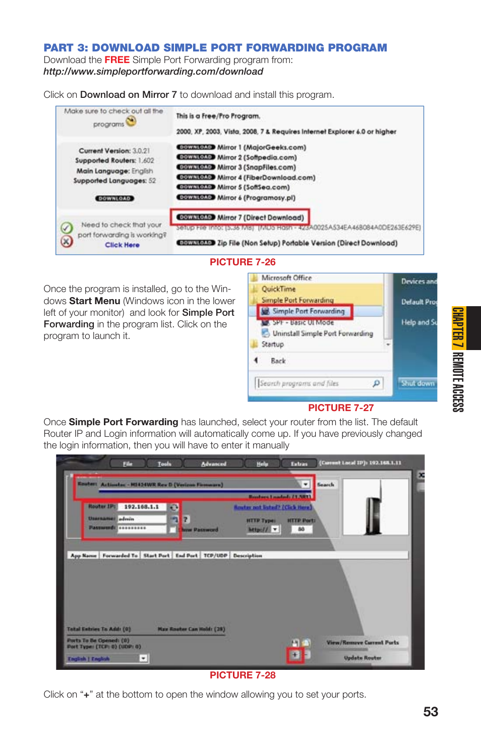 Part 3: download simple port forwarding program, Chapter 7 remote access | Q-See QS408 User Manual | Page 53 / 85