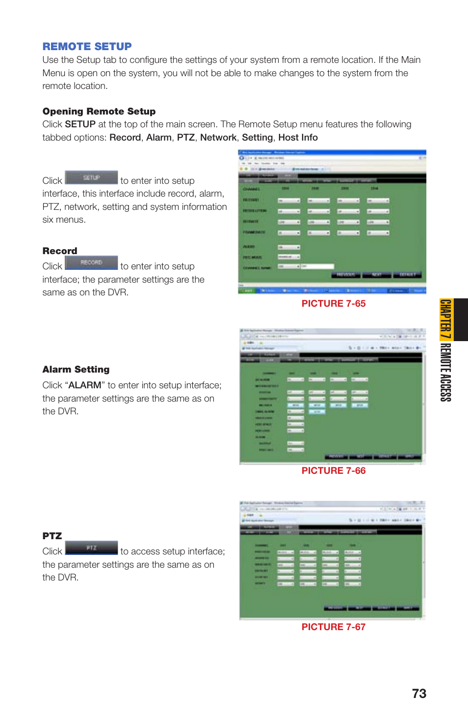 Remote setup, Chapter 7 remote access | Q-See QS408 User Manual | Page 73 / 85