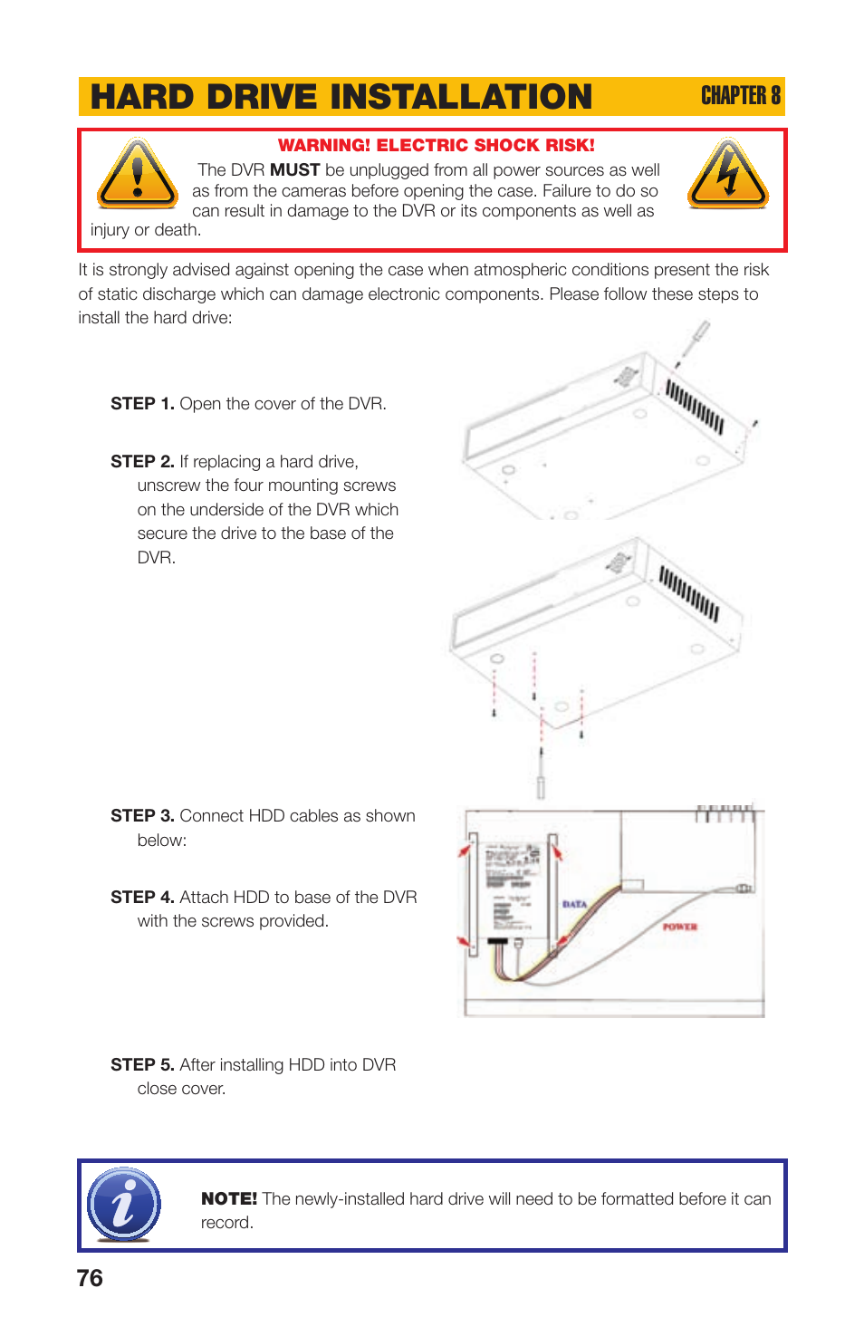 Hard drive installation, Chapter 8 | Q-See QS408 User Manual | Page 76 / 85