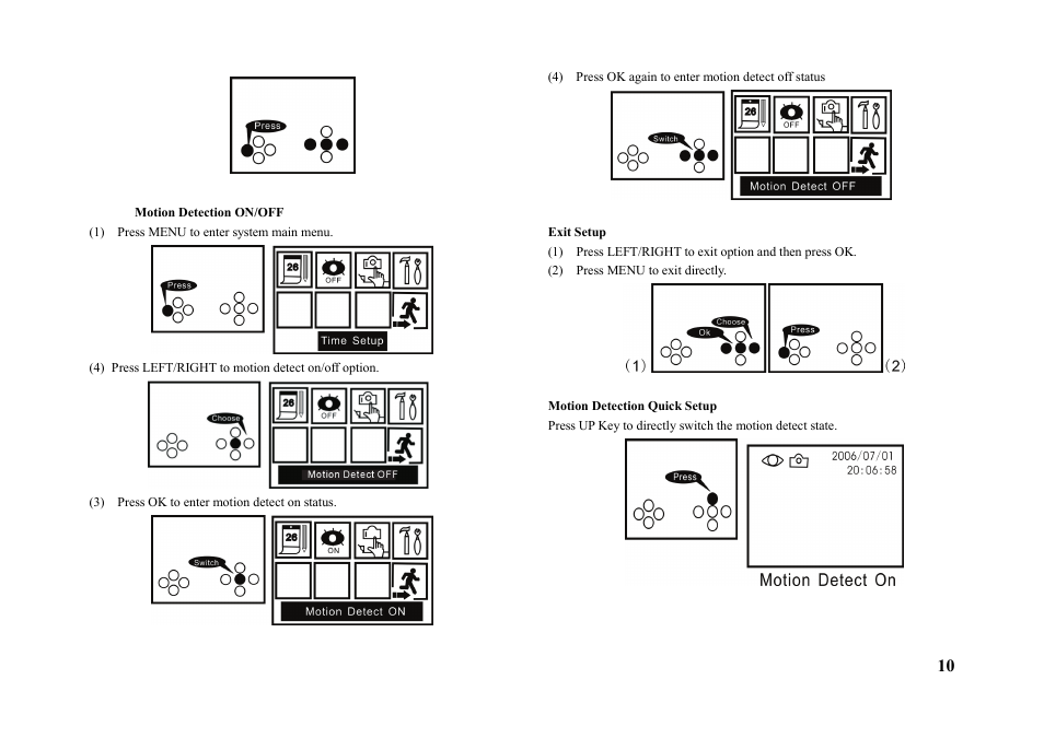 Motion detection on/off, Exit setup | Q-See QSW1001R User Manual | Page 10 / 20