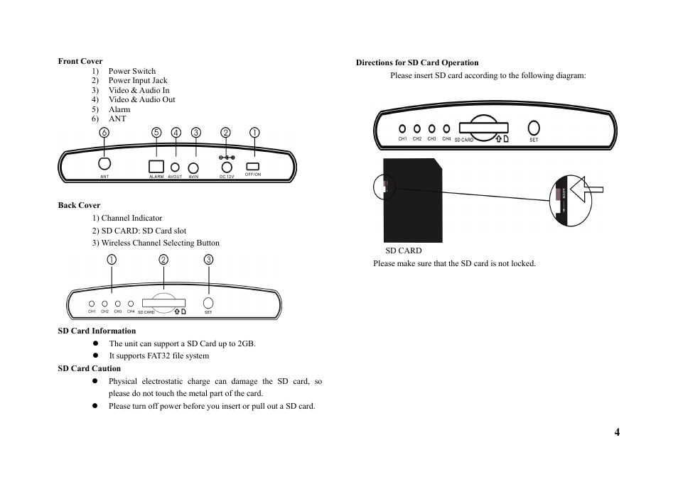 Sd card information, Directions for sd card operation | Q-See QSW1001R User Manual | Page 4 / 20