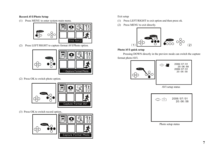 Record avi/photo setup, Photo/avi quick setup | Q-See QSW1001R User Manual | Page 7 / 20