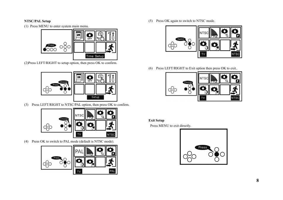 Ntsc/pal setup | Q-See QSW1001R User Manual | Page 8 / 20