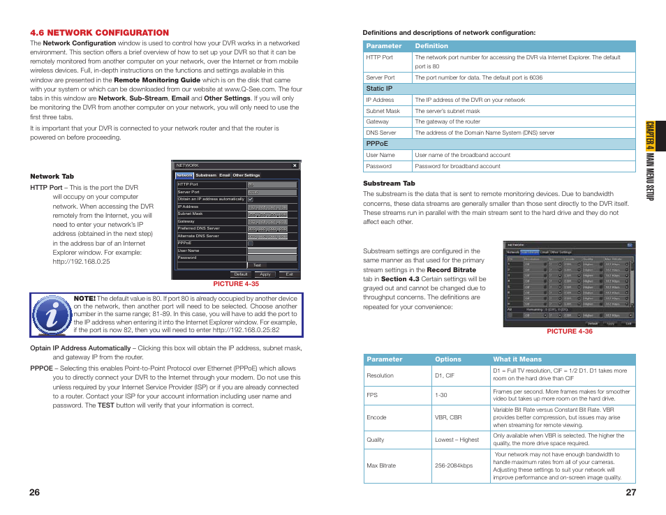 6 network configuration, Chapter 4 main menu setup | Q-See QT454  EN User Manual | Page 14 / 27