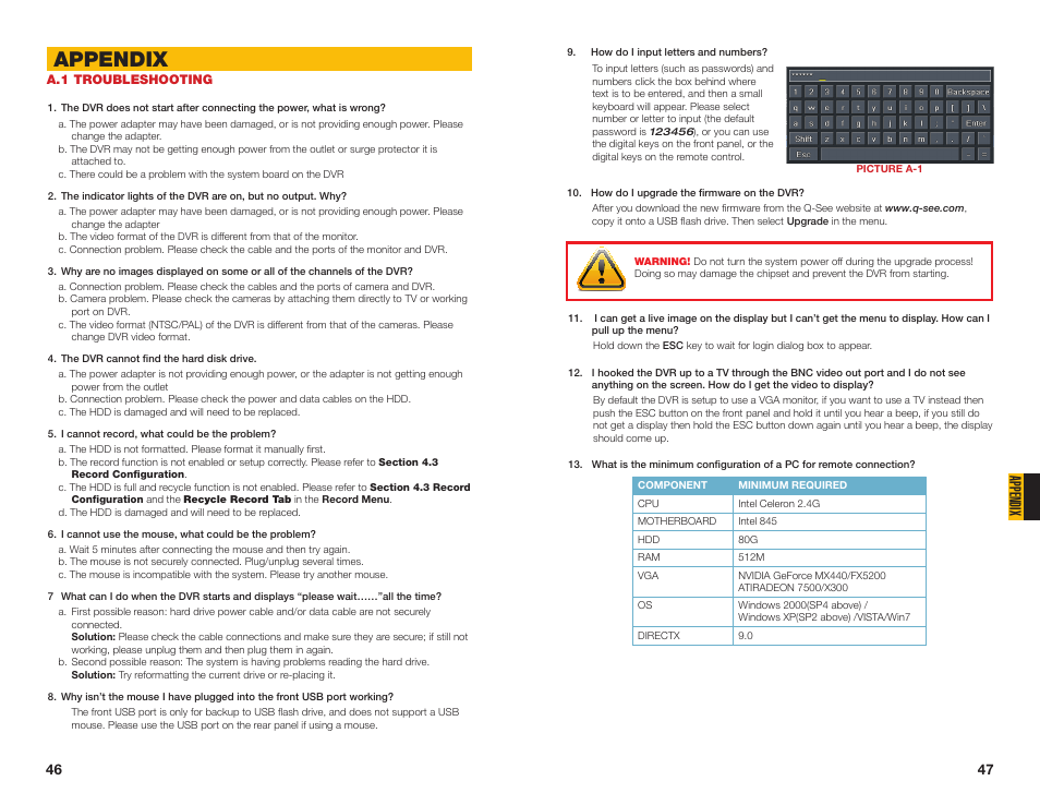 A.1 troubleshooting, Appendix | Q-See QT454  EN User Manual | Page 24 / 27