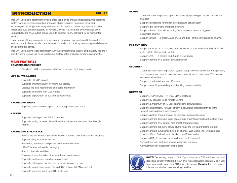 Main features, Introduction, Chapter 2 | Q-See QT454  EN User Manual | Page 5 / 27