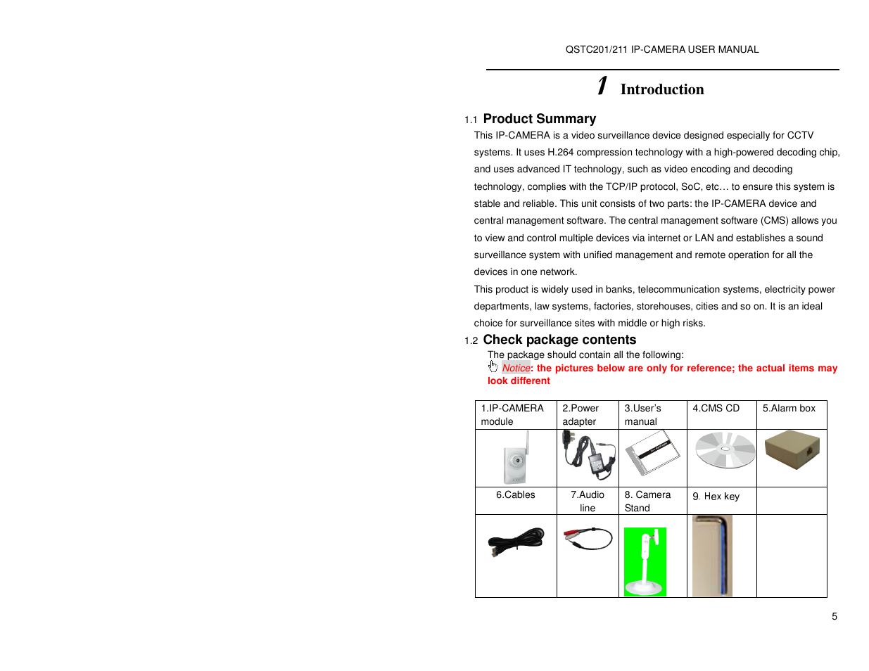 Introduction, Product summary, Check package contents | Q-See QSTC201 User Manual | Page 5 / 70