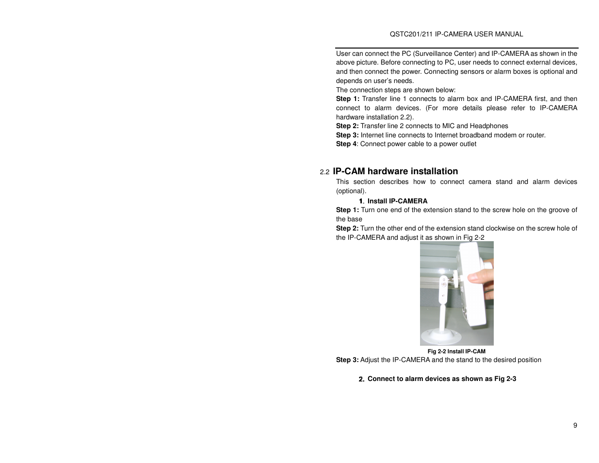 Ip-cam hardware installation | Q-See QSTC201 User Manual | Page 9 / 70