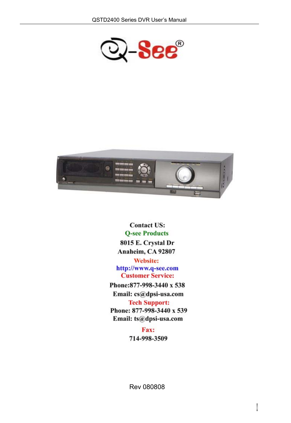 Q-See QSTD2408 User Manual | 76 pages