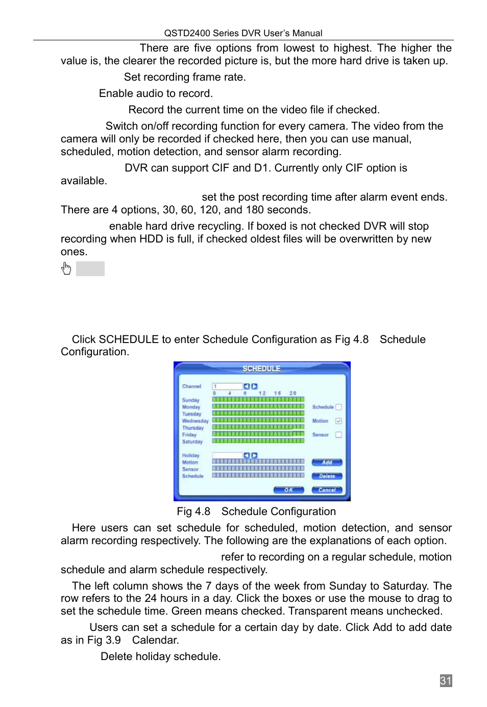 Schedule configuration, 4 schedule configuration | Q-See QSTD2408 User Manual | Page 35 / 76