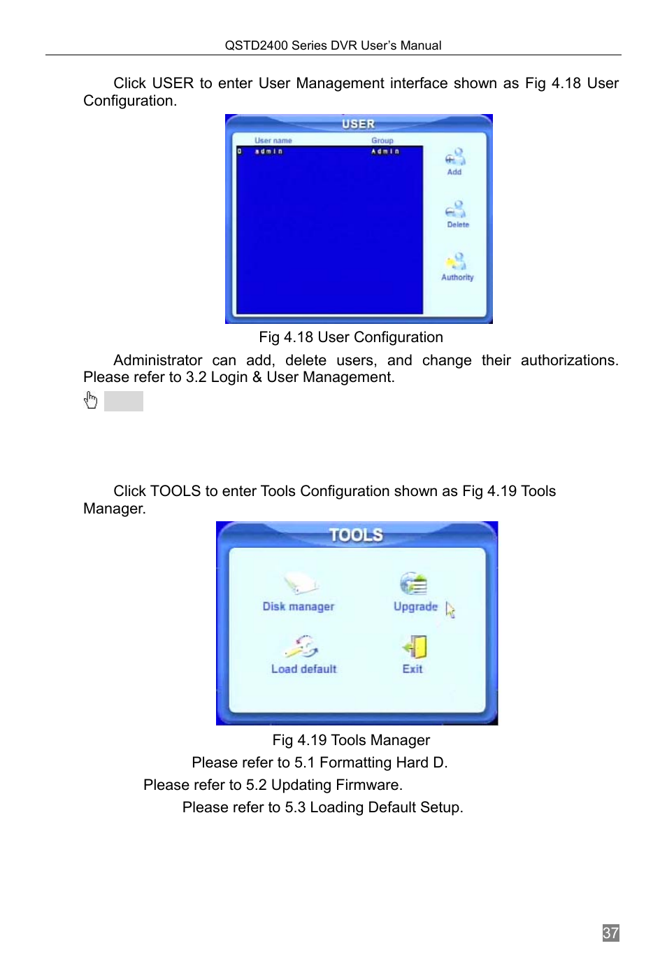 User configuration, Tools configuration, 9 user configuration | 10 tools configuration | Q-See QSTD2408 User Manual | Page 41 / 76