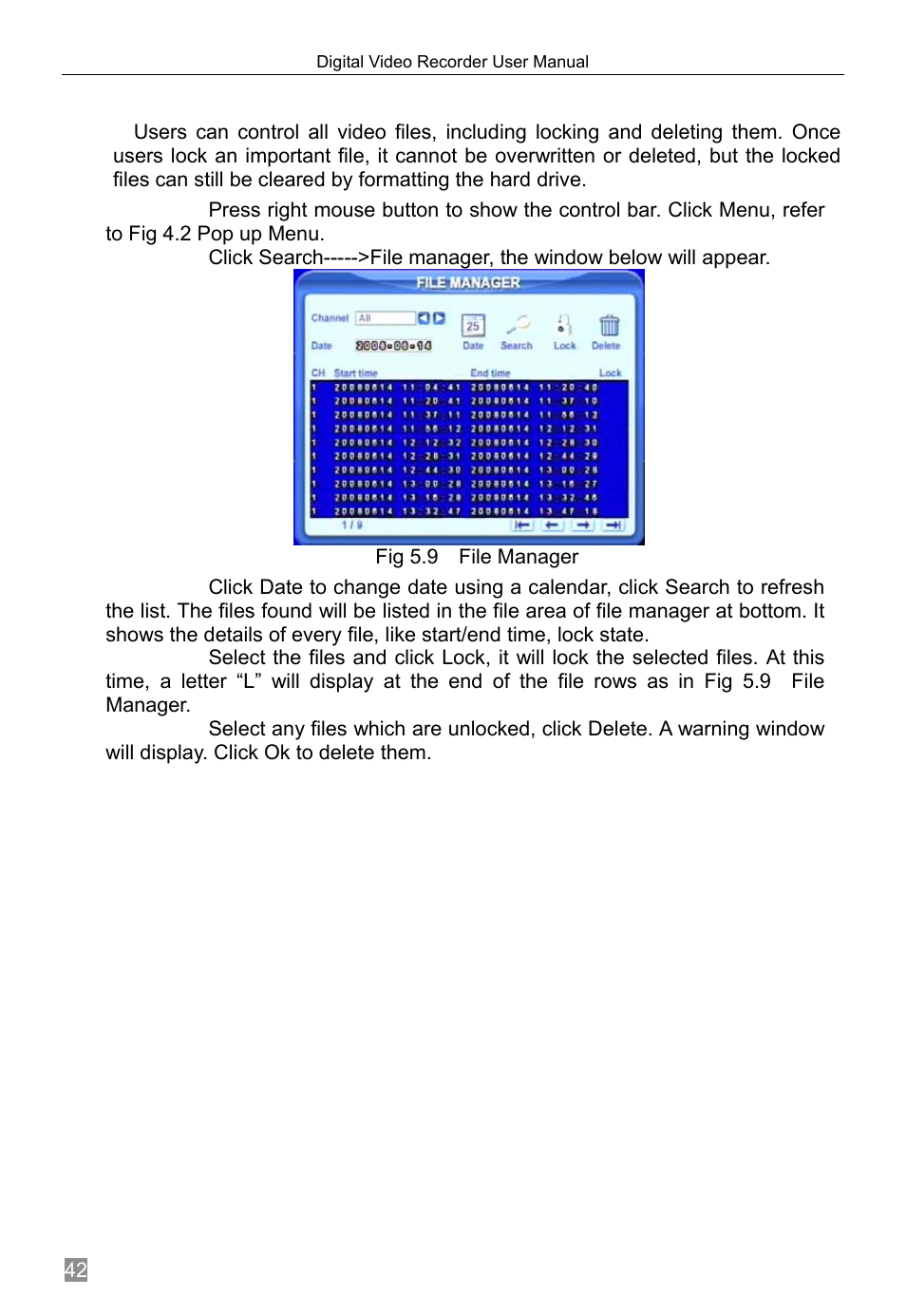 Locking & deleting files, 7 locking & deleting files | Q-See QSTD2408 User Manual | Page 46 / 76