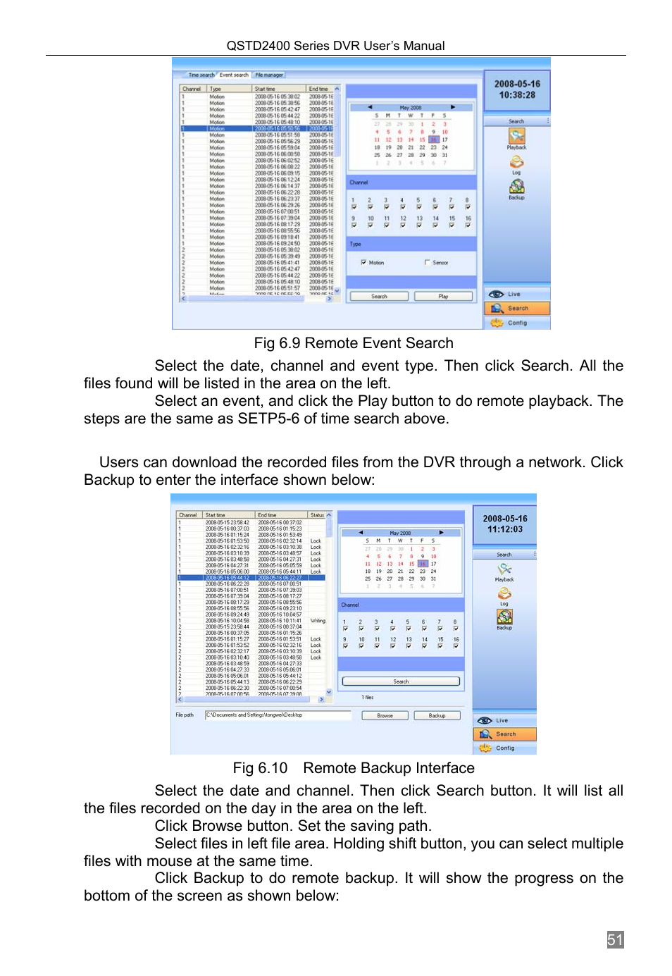 Remote backup, Click browse button. set the saving path, 2 remote backup | Q-See QSTD2408 User Manual | Page 55 / 76