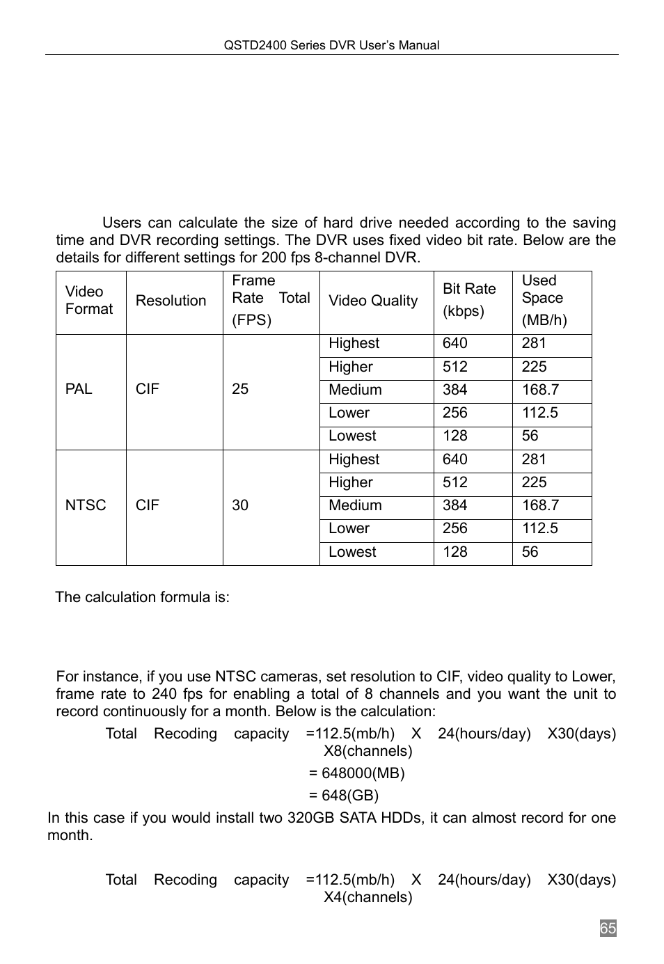 Appendix c, Calculating recording capacity | Q-See QSTD2408 User Manual | Page 69 / 76