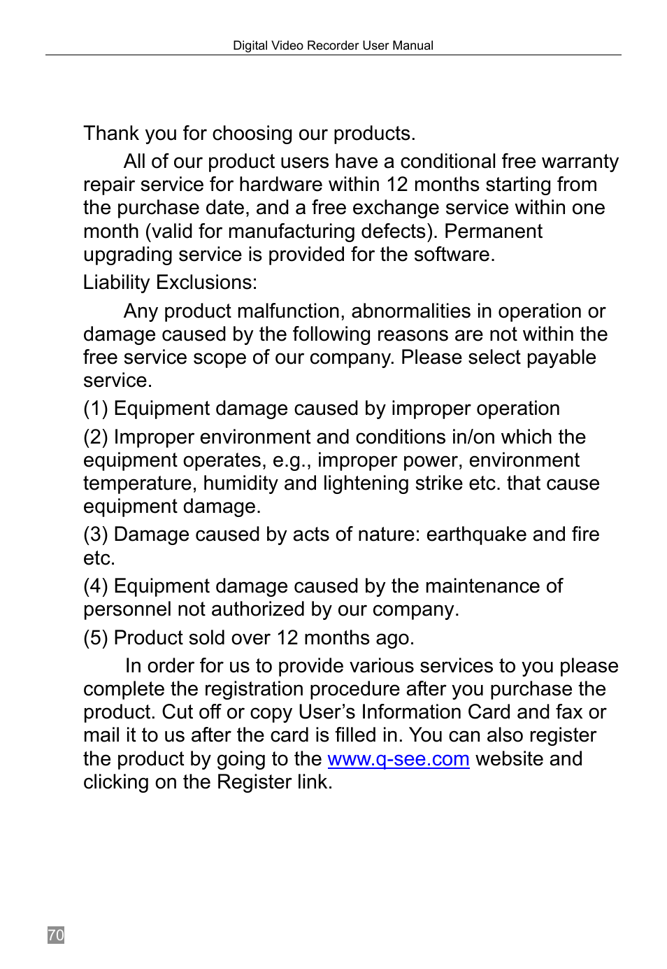 Q-see product warranty | Q-See QSTD2408 User Manual | Page 74 / 76