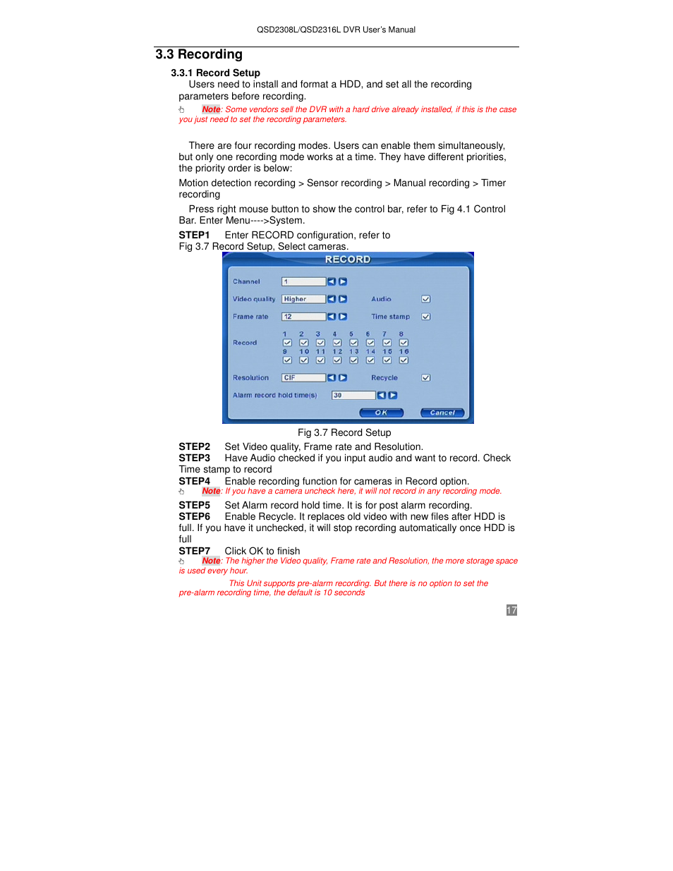 3 recording | Q-See QSD2316L User Manual | Page 21 / 80