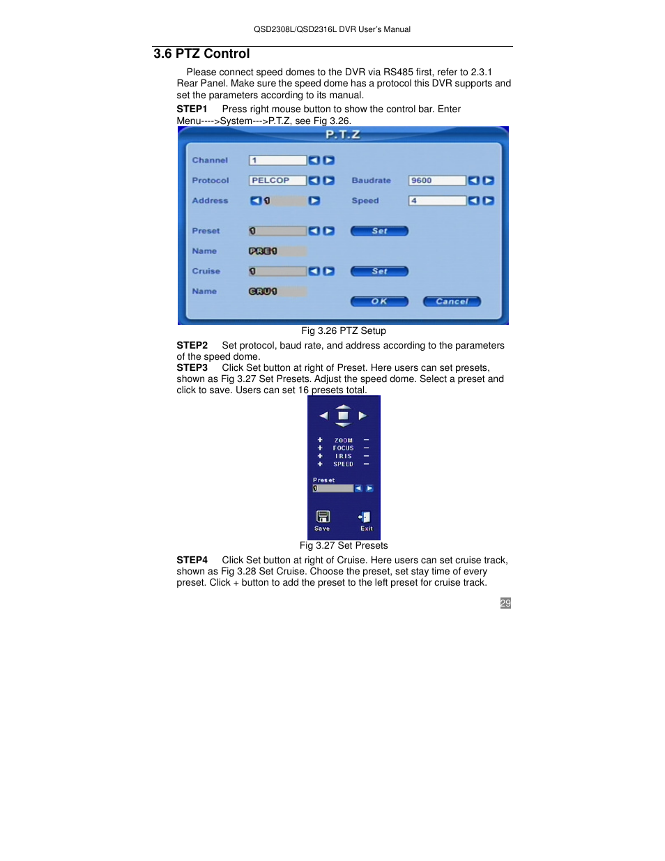 6 ptz control | Q-See QSD2316L User Manual | Page 33 / 80