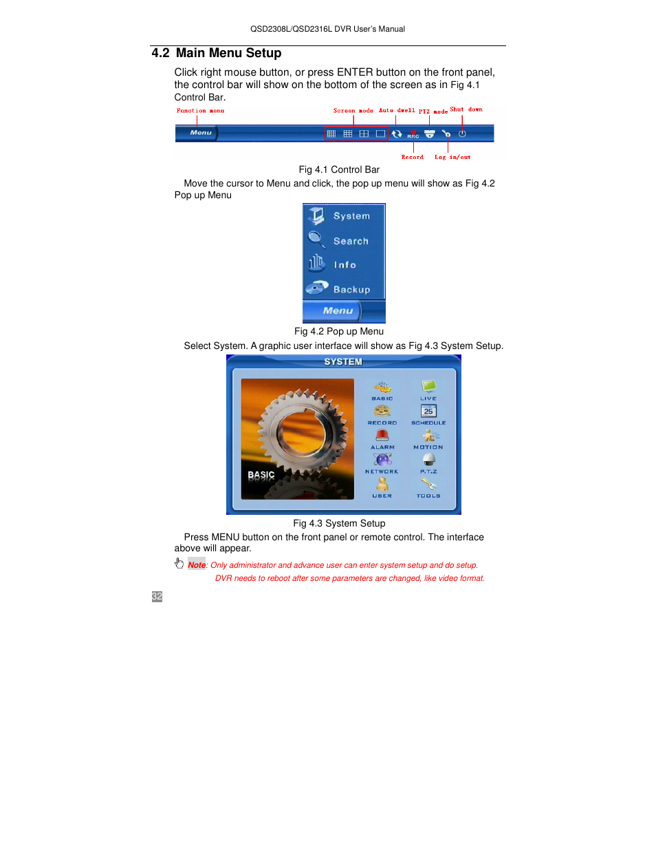 2 main menu setup | Q-See QSD2316L User Manual | Page 36 / 80