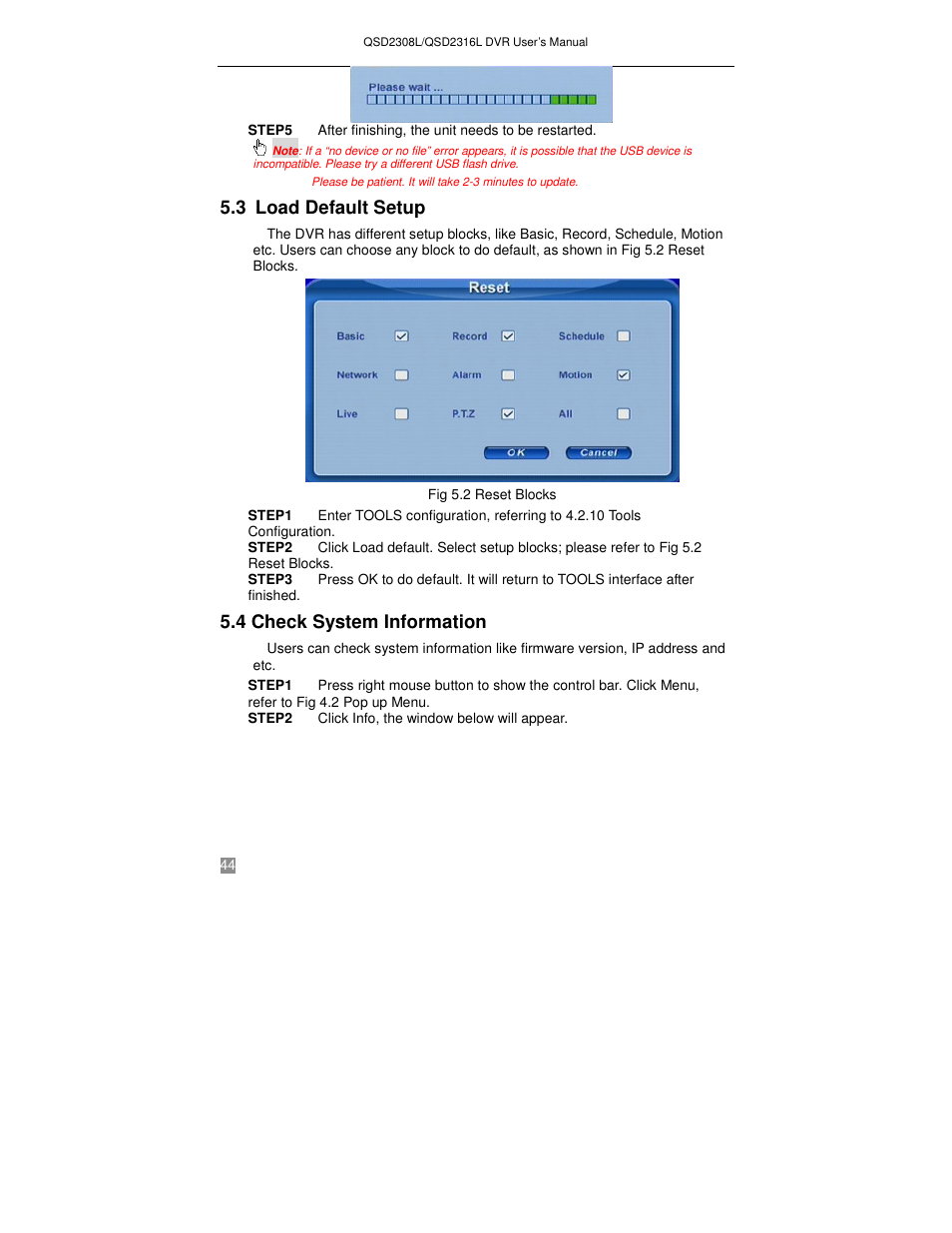 3 load default setup, 4 check system information | Q-See QSD2316L User Manual | Page 48 / 80