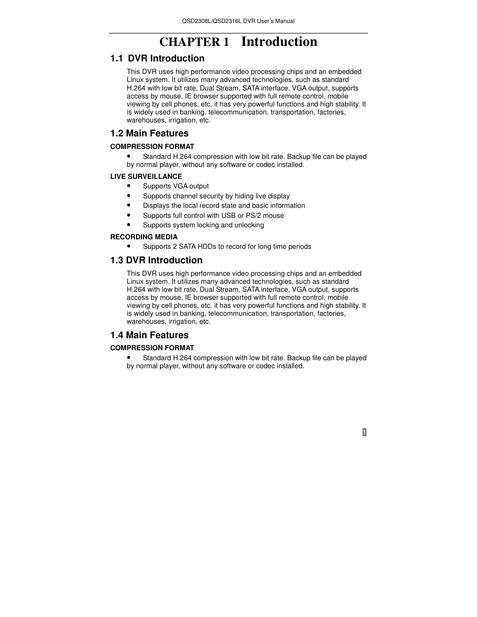 Introduction, Chapter 1 | Q-See QSD2316L User Manual | Page 5 / 80