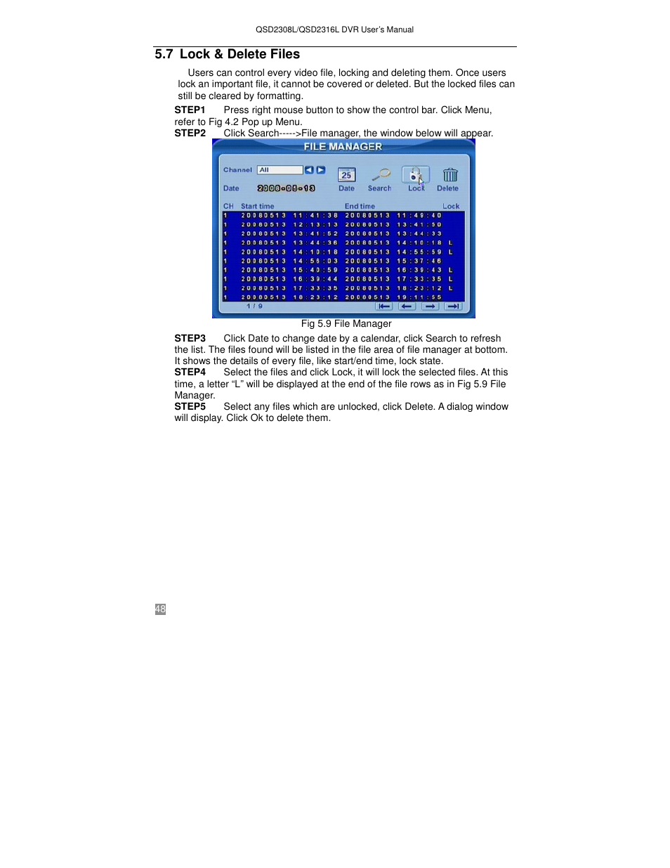 7 lock & delete files | Q-See QSD2316L User Manual | Page 52 / 80