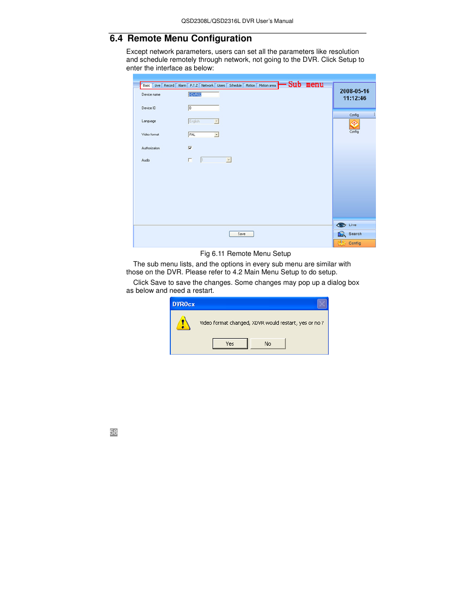 4 remote menu configuration | Q-See QSD2316L User Manual | Page 62 / 80