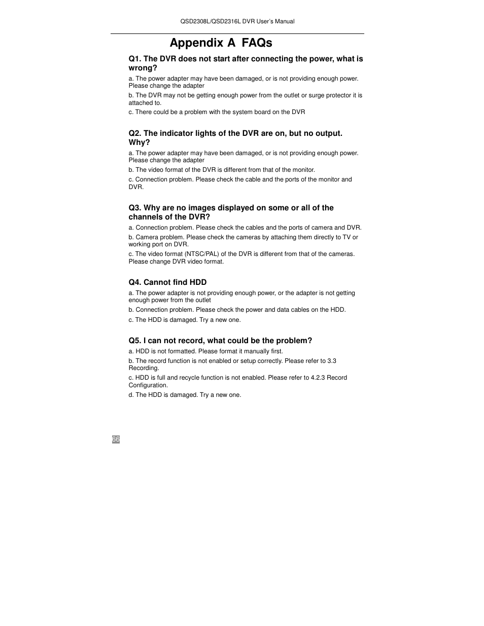 Appendix a faqs | Q-See QSD2316L User Manual | Page 70 / 80