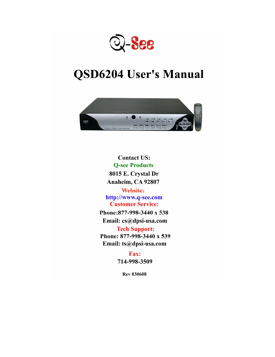 Q-See QSD6204 User Manual | 48 pages