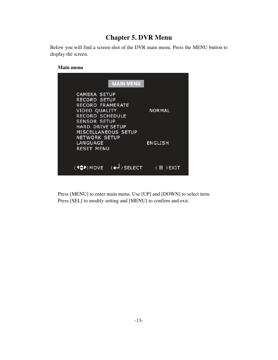 Chapter 5. dvr menu | Q-See QSD6204 User Manual | Page 16 / 48