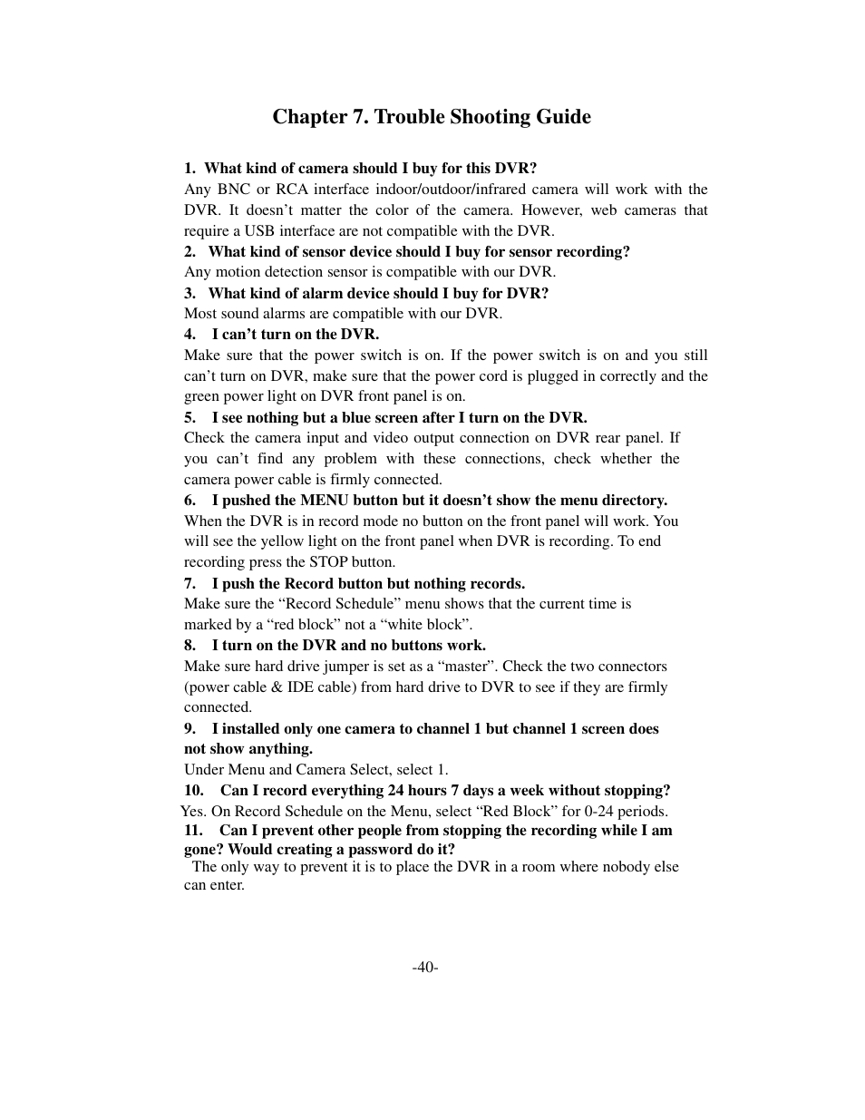 Chapter 7. trouble shooting guide | Q-See QSD6204 User Manual | Page 43 / 48