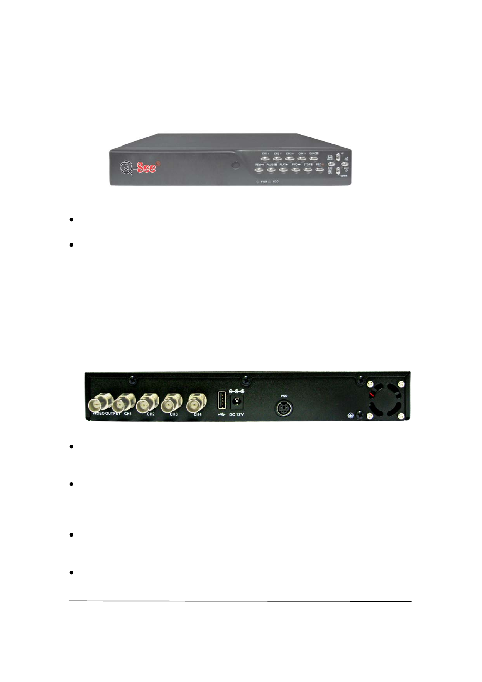 Physical unit, 1 front panel, 2 rear panel | Q-See QSD371614C4-250 User Manual | Page 5 / 35