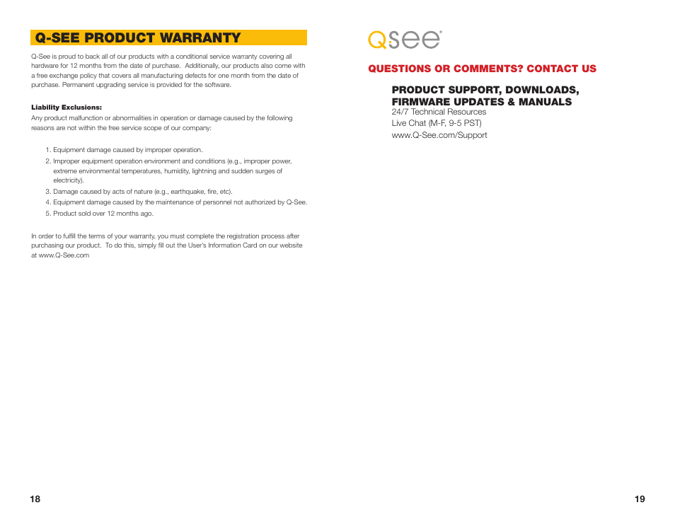 Q-see product warranty | Q-See QD6503X User Manual | Page 10 / 11