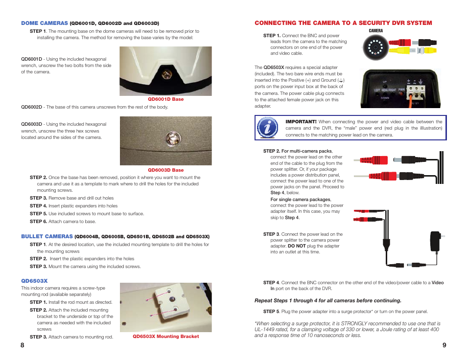 Connecting the camera to a security dvr system | Q-See QD6503X User Manual | Page 5 / 11