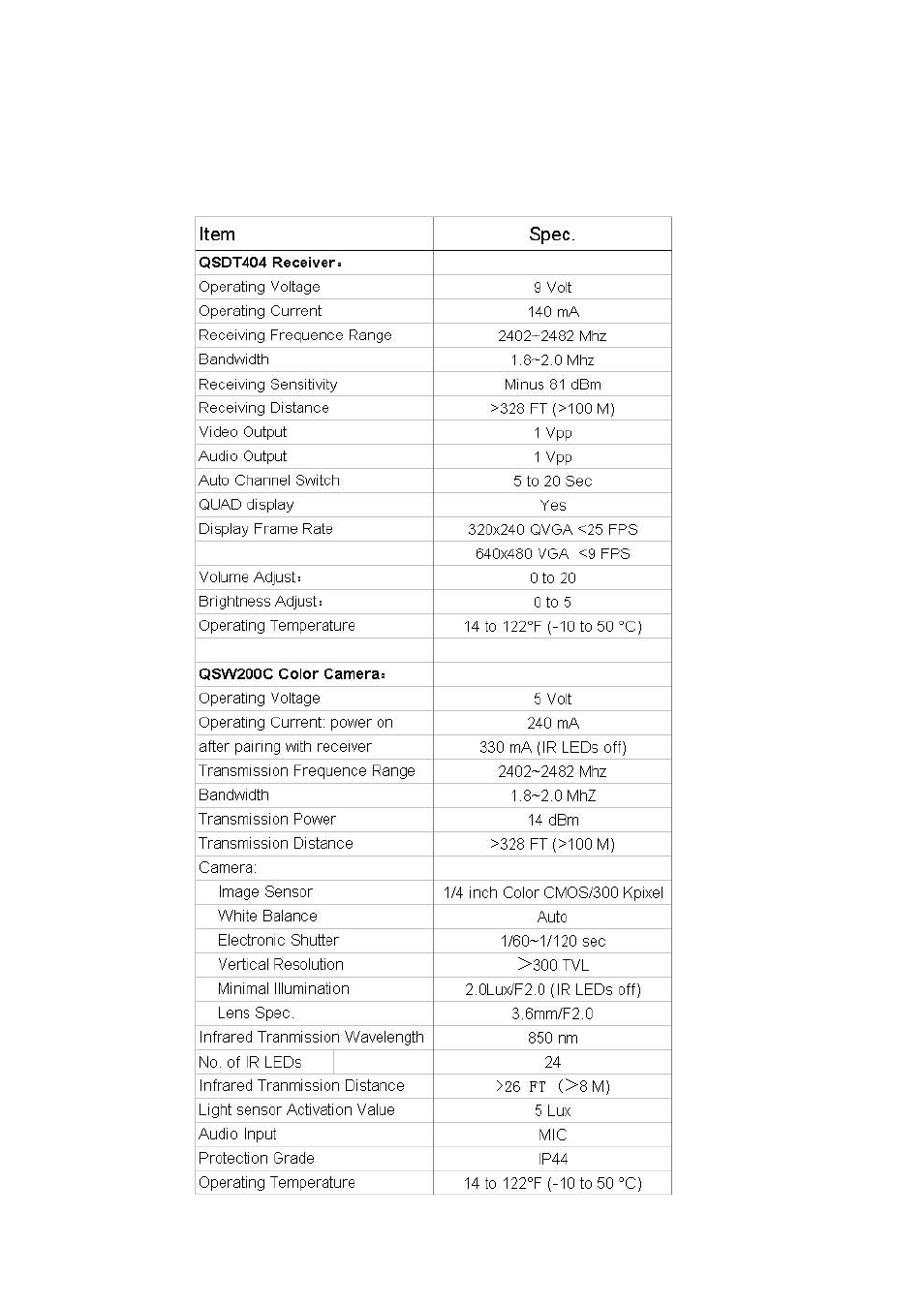 9 technical specifications | Q-See QSDT404C User Manual | Page 9 / 12