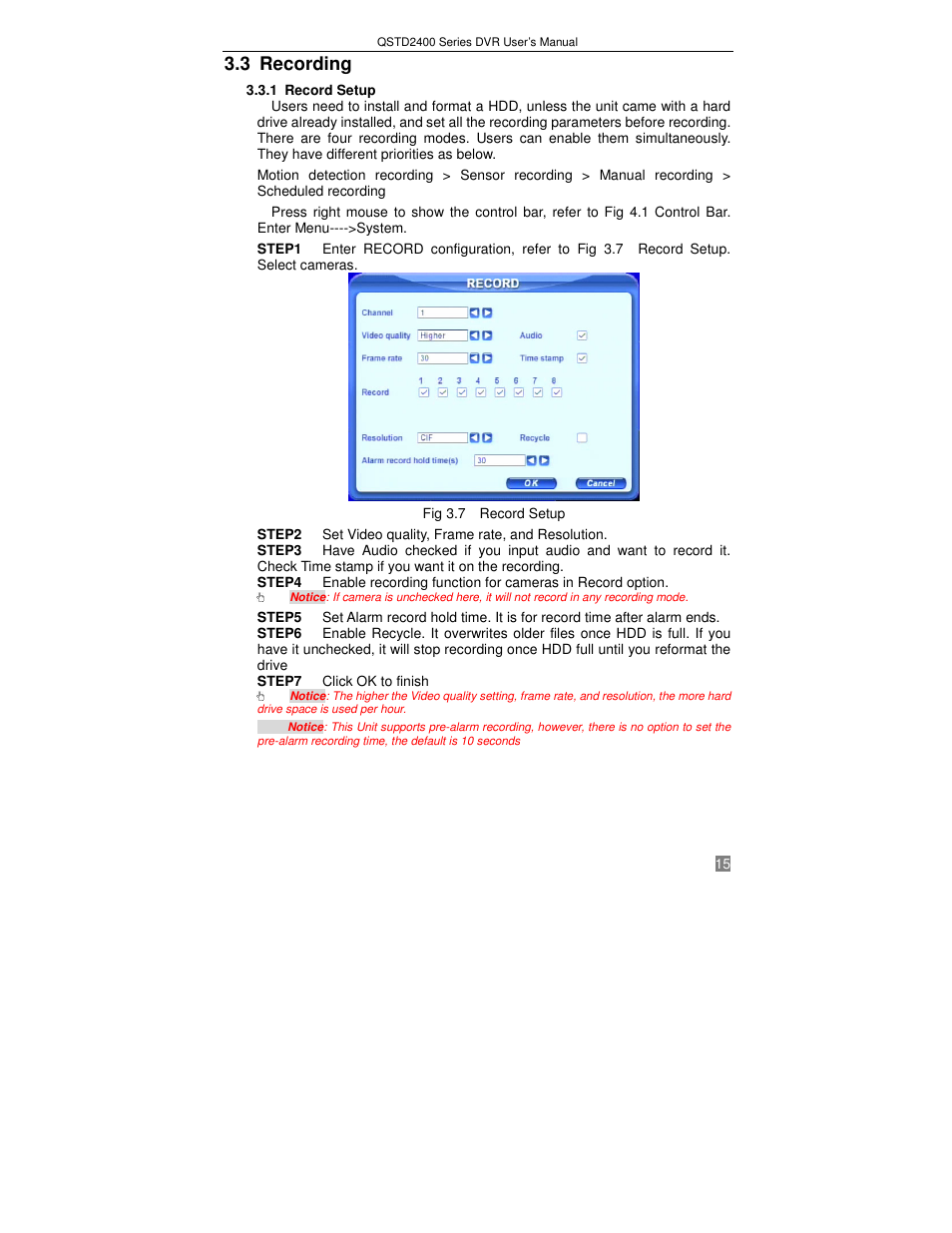 3 recording | Q-See QSTD2408 User Manual | Page 19 / 75