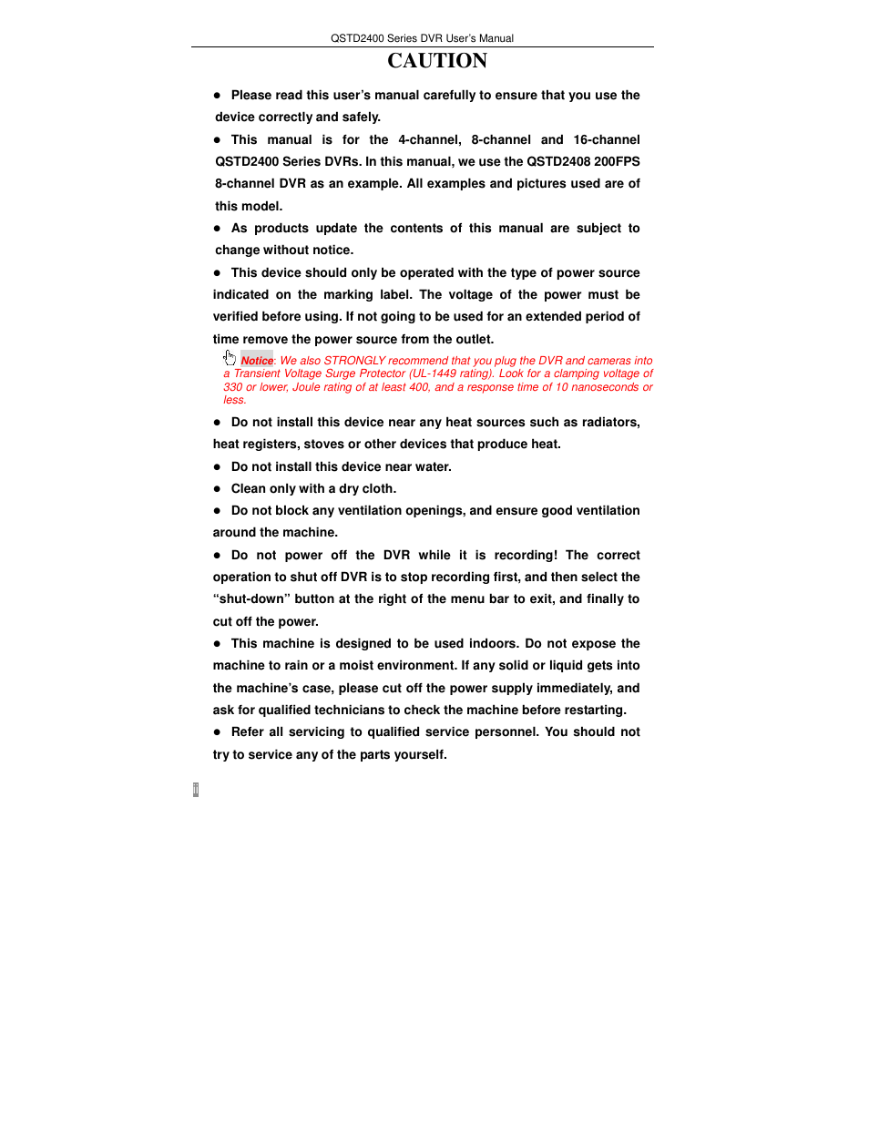 Caution | Q-See QSTD2408 User Manual | Page 2 / 75