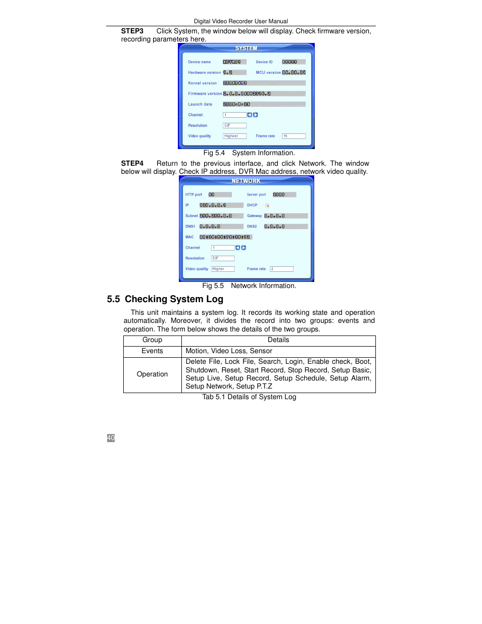 5 checking system log | Q-See QSTD2408 User Manual | Page 44 / 75