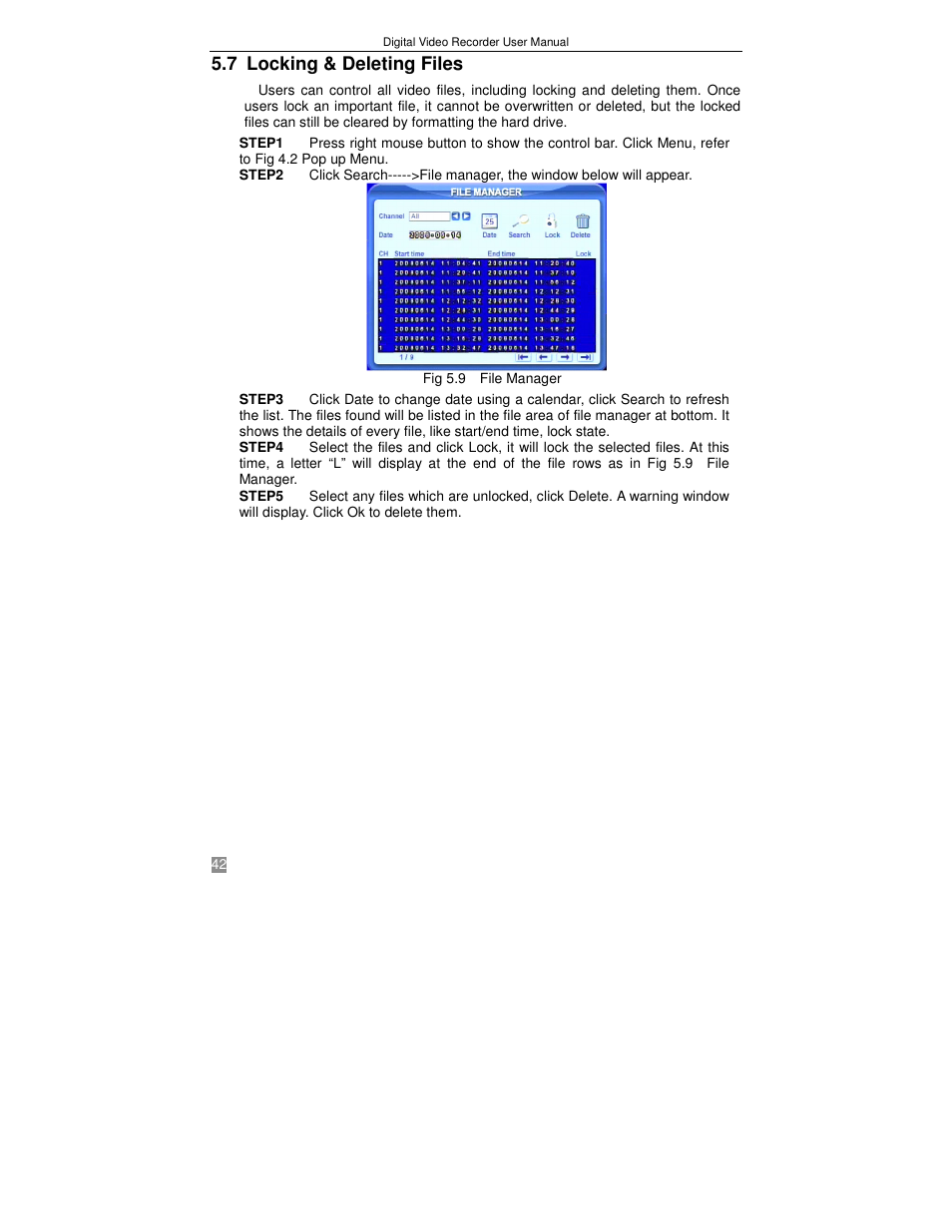 7 locking & deleting files | Q-See QSTD2408 User Manual | Page 46 / 75